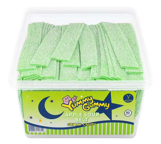 Yummy Gummy Sour Apple Belts – 1.2kg Tub | Soft & Chewy Green Apple Candy | Vegetarian & Halal | Bulk Sour Sweets