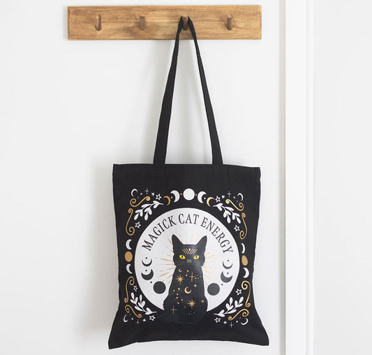 BLACK MAGICK CAT ENERGY TOTE BAG