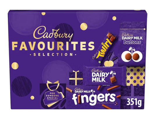 Cadbury Favourites Chocolate Selection Box, Perfect Stocking Filler Gift, Includes 4 Chocolate Bars & Bags, Perfect for Gifting, 351 g (Pack of 1)🎁🎁