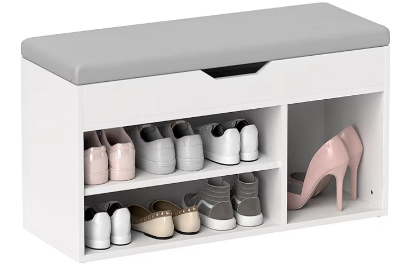 Shoes Cabinet Bench Hidden Storage Padded Seat Organiser Footwear Rack Hallway Grey Wood Grain