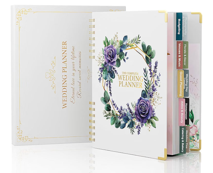 Wedding Planner Book Organiser, The Wedding Planning Book for UK Bride with 10 Themes, Engagement Gifts for Couples, Personalised Wedding Countdown Notebook for Your Special Day - Garland