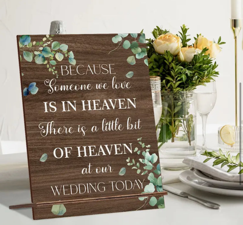 [1pc Wooden Wedding Memorial Sign] 1pc Art Deco Eucalyptus Leaf Pattern Wooden Wedding Reception Sign - Sympathy Memorial Wedding Decor