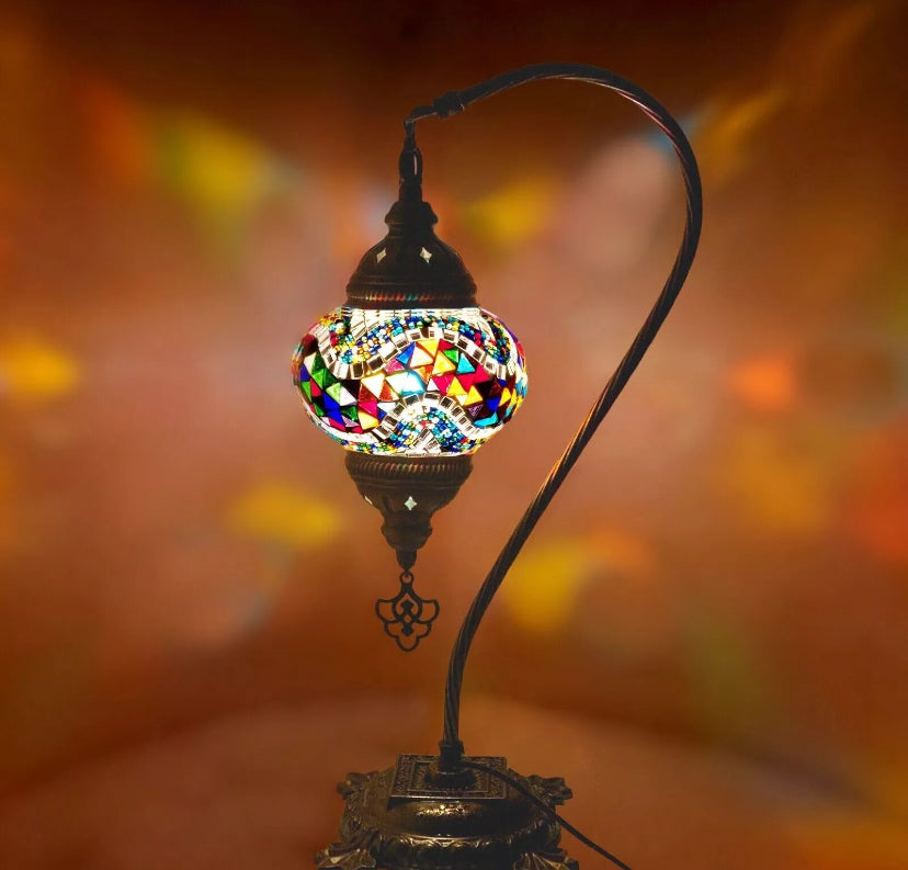Moroccan Turkish Mosaic Lamp Colourful Glass Handmade Table Desk Light FREE BULB