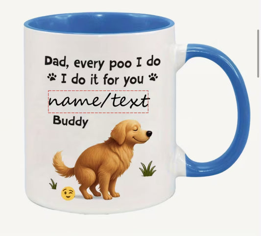1pc 11oz Ceramic Coffee Mug - "Dad, Every Poo I Do" Golden Retriever Humor Design - Perfect Gift for Dog Owners & Dads.