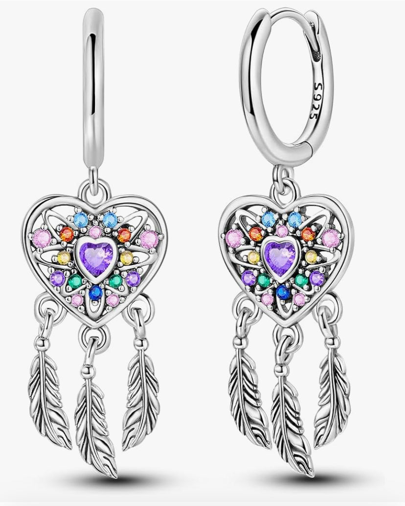 Dangle Drop Earrings 925 Sterling Silver Earrings for Women Cubic Zirconia Dangle Hoop Earrings Moon and Star Earrings Dream catcher Earrings for Women