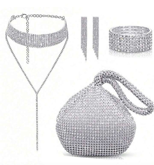 Luxury 4pcs/Set Women's Fashion Party Clutch With Rhinestone Decoration
