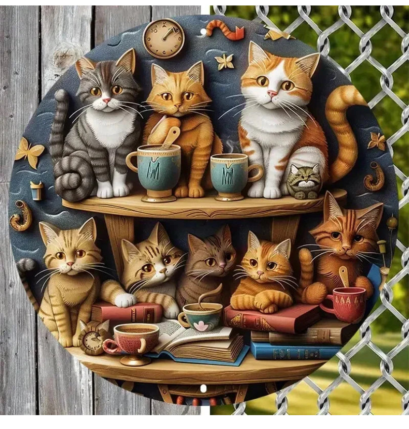 Happy  Cats Aluminium Metal Sign Pet Kitchen Garden Room Patio Fun Garden - Gift