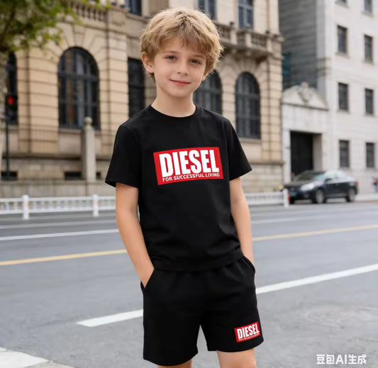 Kids Letter Print Sports Short Sleeve T-Shirt & Shorts Set - Casual Children's 2-Piece Activewear Loungewear Outfit