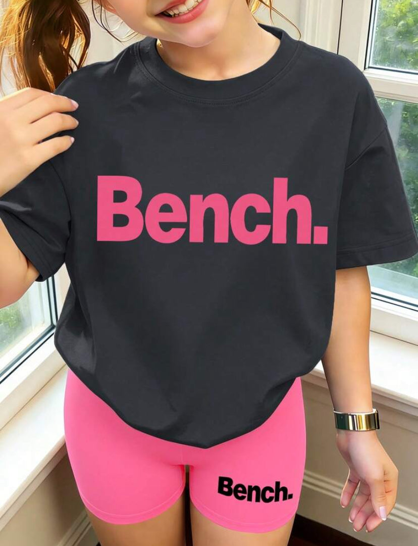 2pcs/Set Tween Girl Casual Letter Print Short Sleeve T-Shirt + Shorts Set