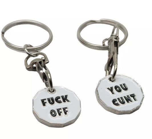 2 Trolley Coin Keyring Removable rude slogan gift Shopping Cart Token Holder