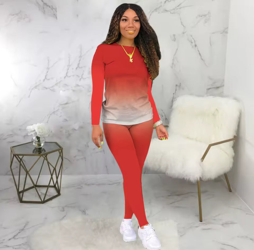 autumn new round neck gradient long sleeve trousers casual suit