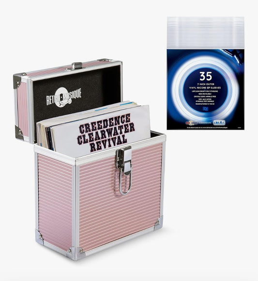 Aluminium 7" Vinyl Record EP Storage Case Holds up to 35 EPs (in PVC Sleeves) Includes 35 Vinyl Record Outer Sleeves