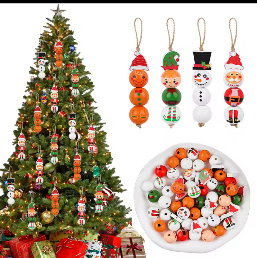 Santa Gingerbread Man Snowman Elf Wooden Beads Kit