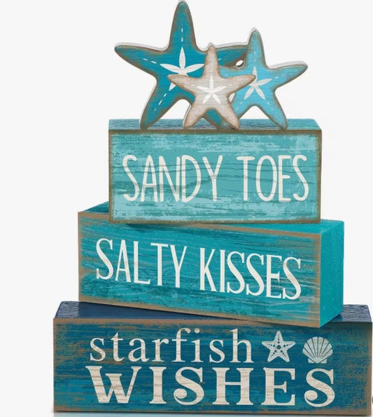 Set of 4 Rustic Wooden Nautical Starfish & Stacked Book Decor