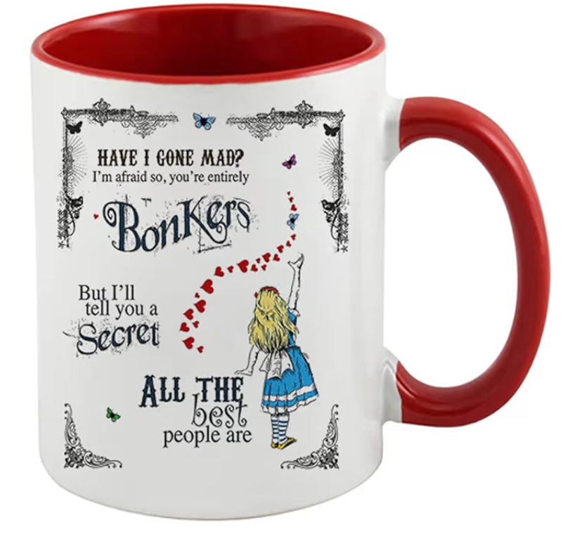 Have I Gone Mad Birthday Gift Secret Santa Bonkers Hearts Coffee Tea Mug Unique Inside Coloured Ceramic Mug.