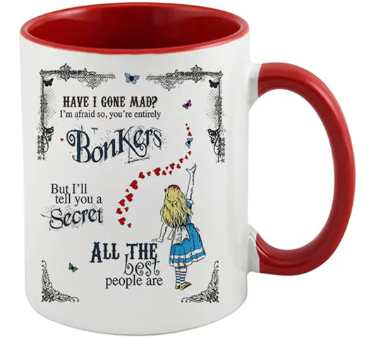 Have I Gone Mad Birthday Gift Secret Santa Bonkers Hearts Coffee Tea Mug Unique Inside Coloured Ceramic Mug.