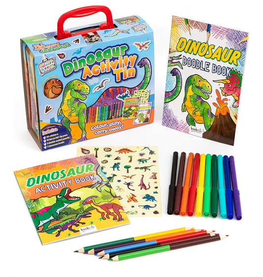 Bookoli - Dinosaur Tin Activity Case - Dinosaur Toys - Craft Kits for Kids - Gifts for Boys