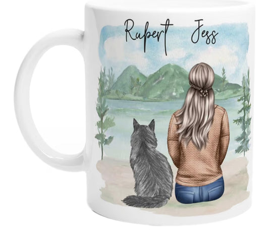 Cozy Custom Printed Mug – Personalised Gift for Dog Lovers – Cute, Funny & Heartfelt Designs – Multiple Sizes & Styles Available (11oz Ceramic Mug, Woman and Cat)