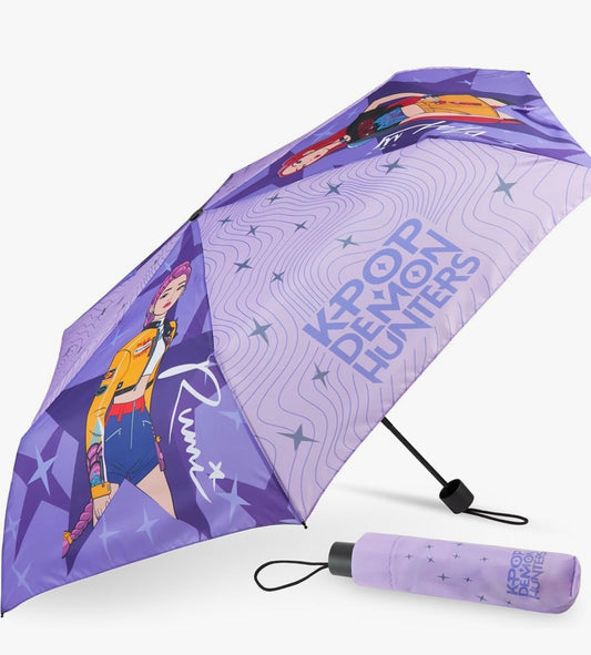 KPop Demon Hunters Windproof Compact Umbrella, Huntrix Foldable Strong Travel Umbrella for Rain, Lightweight Portable Rain Travel Essential for Girls Teens, Kpop Gifts for Girls