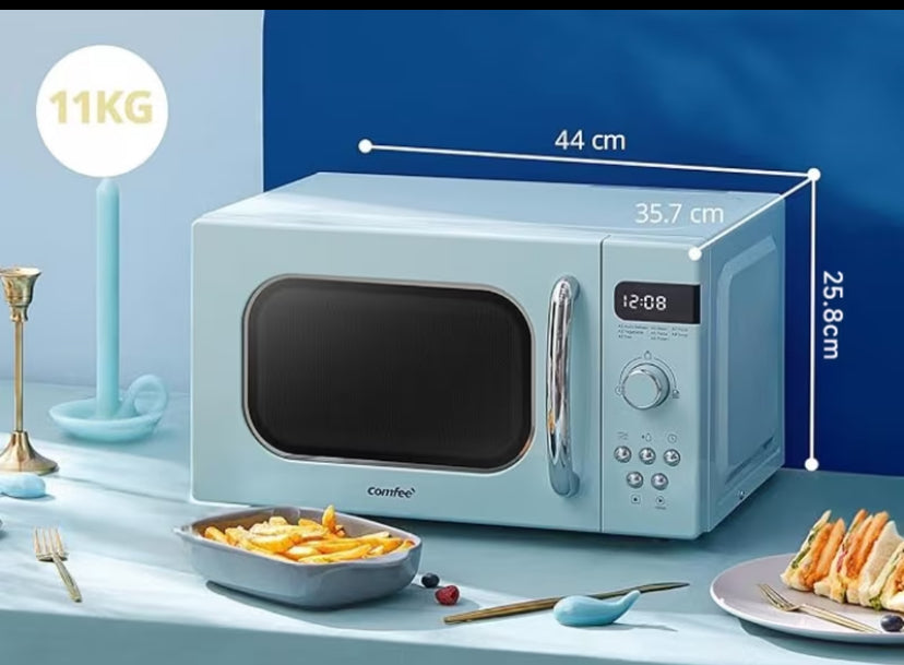 COMFEE' 800w 19L Retro Microwave Oven - Home Kitchen Appliance Combining Practicality & Decoration, Equipped With 8 Auto Menus, 5 Power Levels, Express Cook, Mint Green