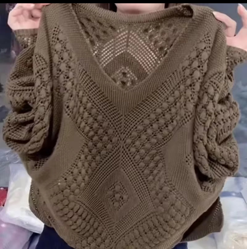 Fashionable Korean Style Loose-Fit Hollow Knitted Top Women's Sweater