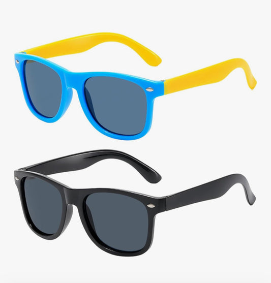 2 Pair Kids Sunglasses Kids Aviator Sunglasses Protection Retro Eye Glasses For Kid Beach,School,Shopping,Party Decoration (Black & Blue)