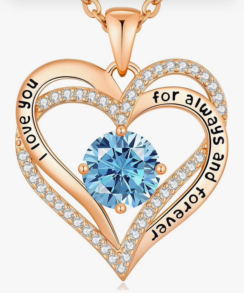 CDE Necklaces for Women Birthstone Pendant, Sterling Silver Love Heart Rose Gold Jewellery Gifts