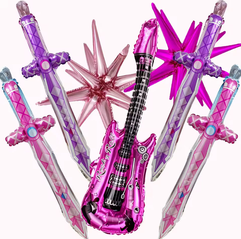 7Pcs Kpop Balloons Pink Purple Set - Music Themed