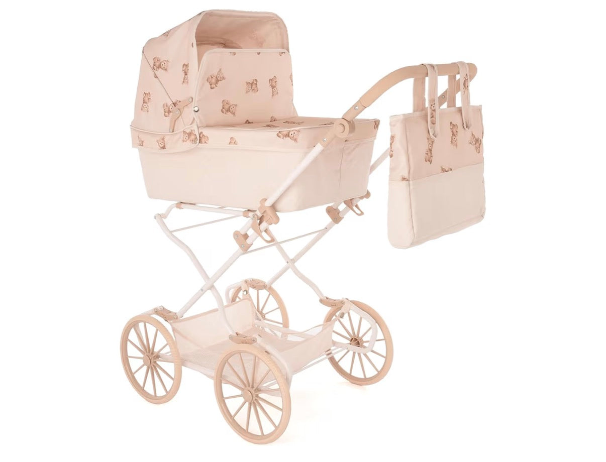 Roma Teddy Reborn Dolls Pram for Taller Children & Older Kids Aged 3-12 Years | Tall Toy Pushchair with Adjustable Handle (62.5-93cm), Vintage Style, with Changing Bag