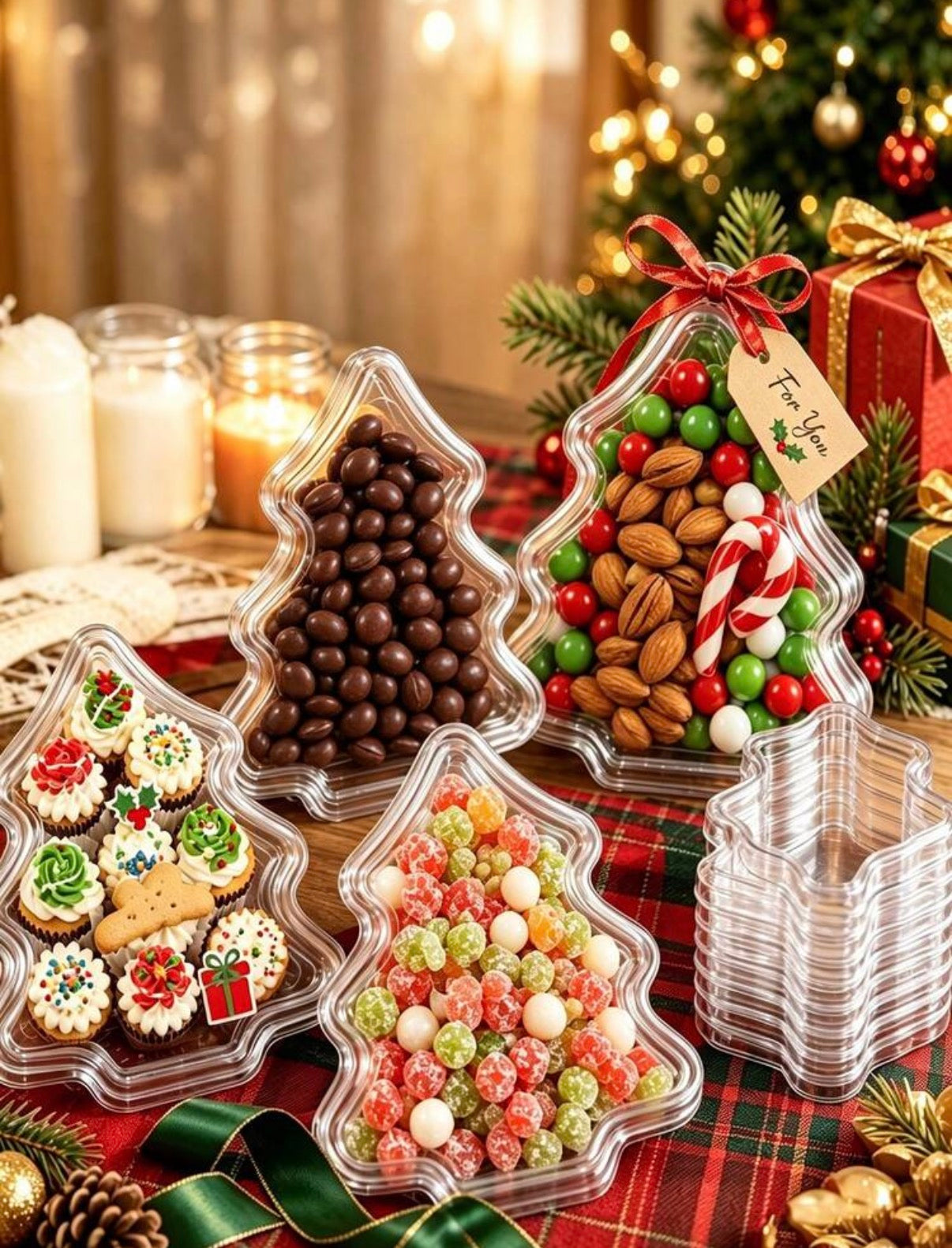 Christmas Tree Shaped Dessert Box x 15
