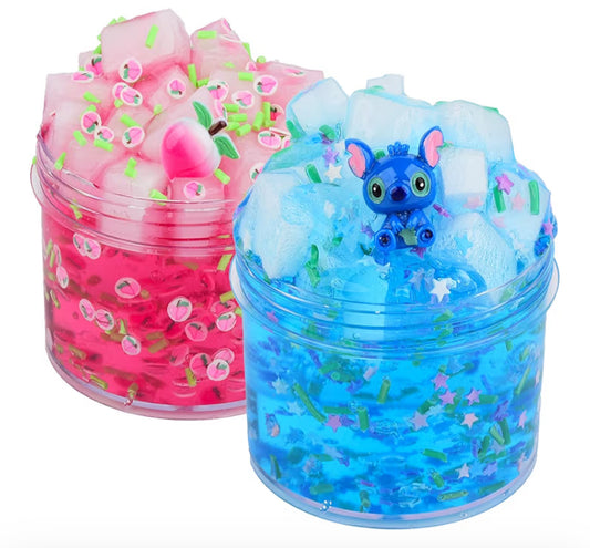 2 Pack Jelly Cube Crunchy Slime Kit, Blue and Pink Clear Crunchy Slime, Super Soft Crystal Slime Toy, for Kids Party Favors and School Education, Stress Relief Toy for Girls and Boys