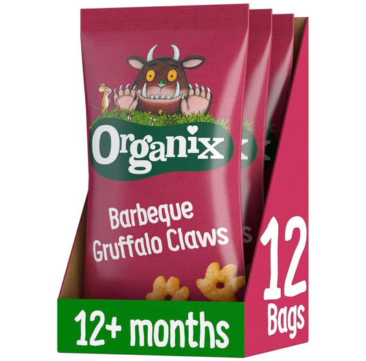 Organix Barbeque Gruffalo Claws Toddler Snack Corn Puffs 12+ Months Multipack, 4 x 15 g Bags Per Pack (3 Packs Total)