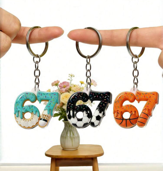 1pc 2D Printed "67" Sports Ball Acrylic Keychain Backpack Deco