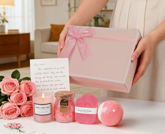 Five-Piece Women'S Spa Gift Set - a Home Spa Kit That Includes Bath Bombs, Bath Salts, Scented Candles, And Diamond-Shaped Soap