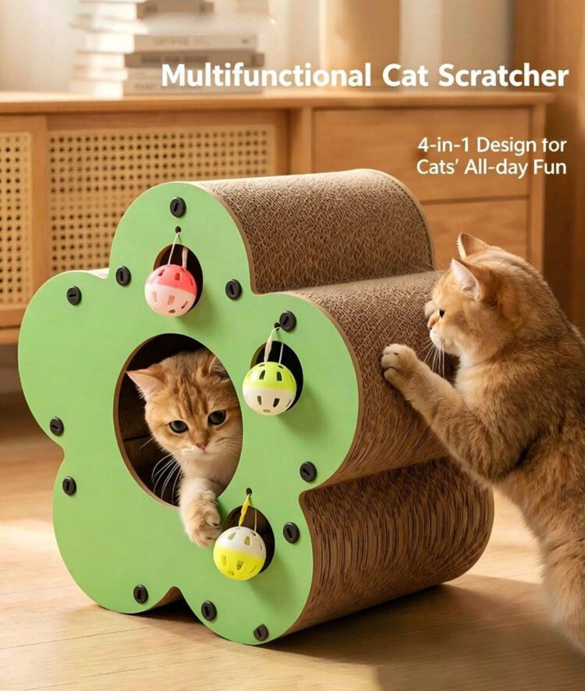 Flower-Shaped Cat Scratching Board With Interactive Bell Ball, Durable Cardboard Cat Scratching Pad