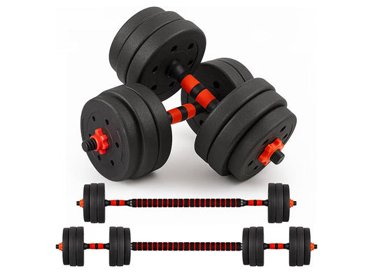 20KG Adjustable Dumbbell & Barbell Weight Set with Foam-Padded Connector. Free Weights for Home Gym, Strength Training, Non-Slip TPR Grips, PE Shell Plates, Compact Storage