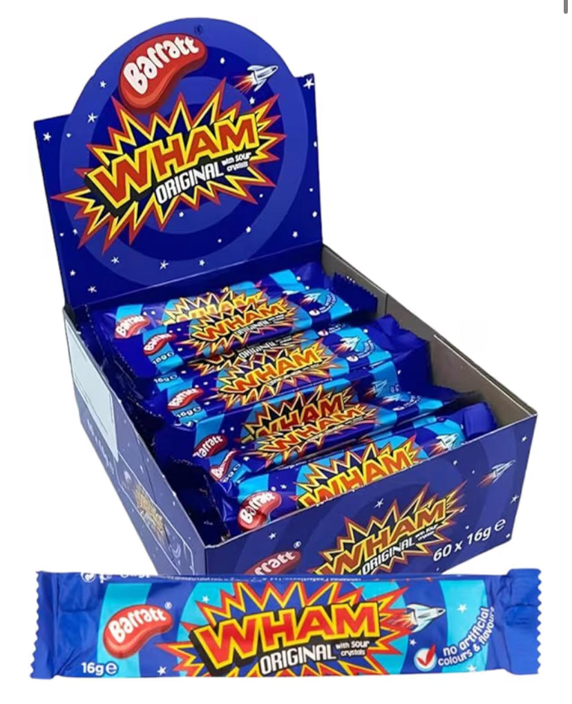 Wham Raspberry Chew Bars – Full Box of 60 Original Retro Sweets  Fizzy, Fruity, Tangy Candy Treats | British Nostalgic Favourites | Party Bag Fillers & Sweet Shop Bulk Box