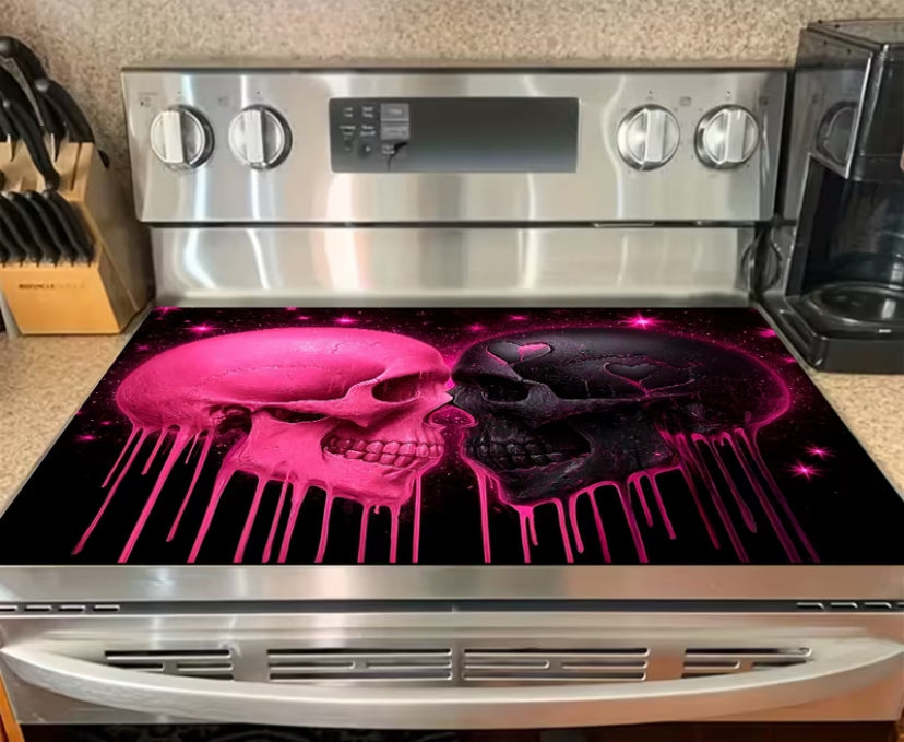 1pc 2D Flat Stove Mat with Halloween Dual Skull Heart Pattern, Fashionable Stove Protector Cover for Electric Ranges, Induction Cookers, Ceramic Cooktops, Trim Kit for Kitchen Protection and Decorative Touch