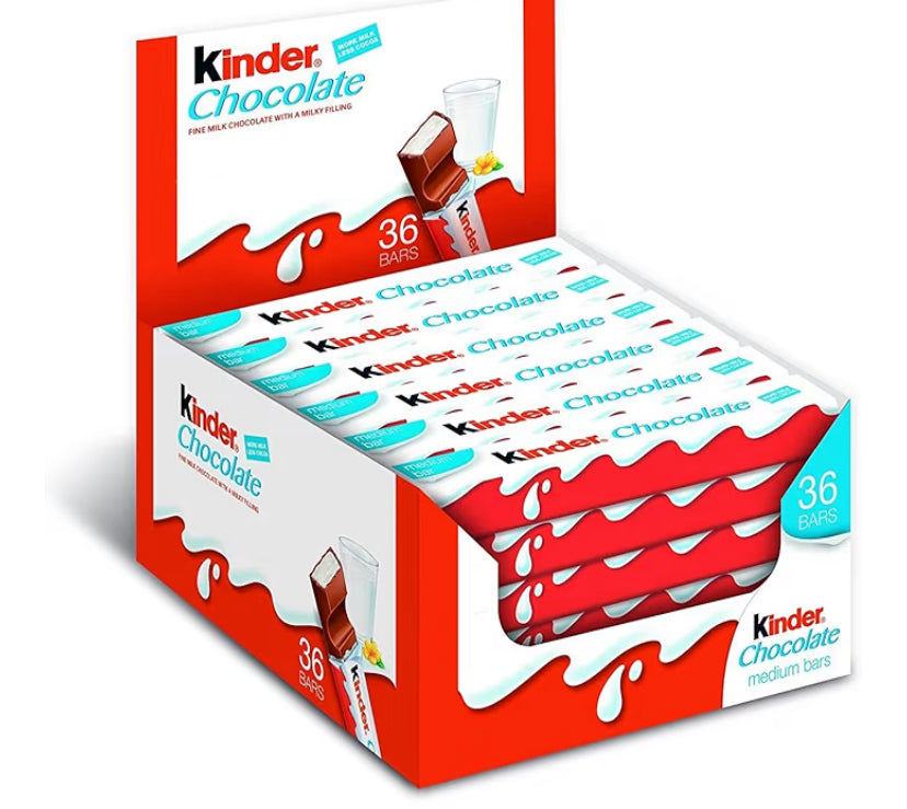 Kinder Chocolate Medium Bars, Bulk Chocolate Gift Box, Fine Milk Chocolate Bar with a Milky Filling, Pack of 36 (756gr)