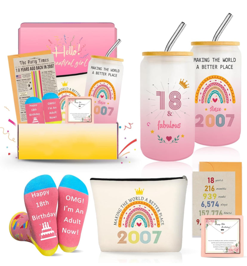 Birthday Gifts for Girls, Trendy Year Old Girl Basket Gift Ideas for Her Women Besties Daughter Sister Niece, Cool Happy Birthdays 2006 Female Decorations Presents Glass Cup Sock Necklace