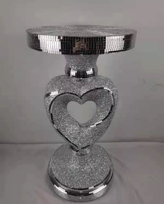Silver MOSAIC Heart Side Table Modern Stand Centre Table Sparkle Romany Bling💎