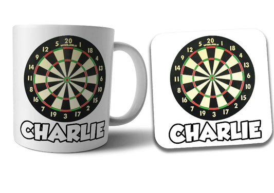 Personalised Dartboard Darts Mug and Coaster Gift Set Christmas Birthday Present