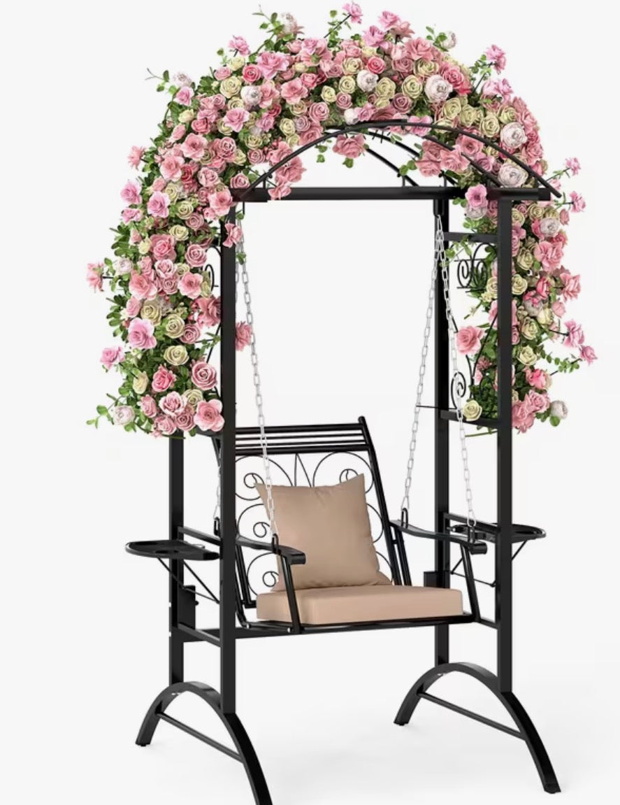 Outdoor Porch Swing with Stand and 2 Trellises for Adults, Patio Swing Chair