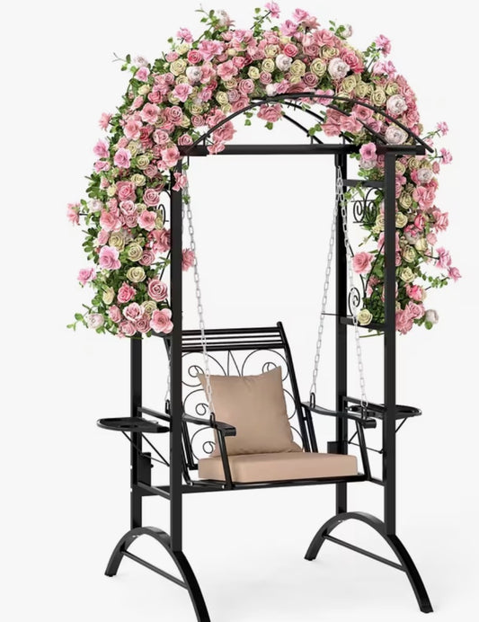 Outdoor Porch Swing with Stand and 2 Trellises for Adults, Patio Swing Chair