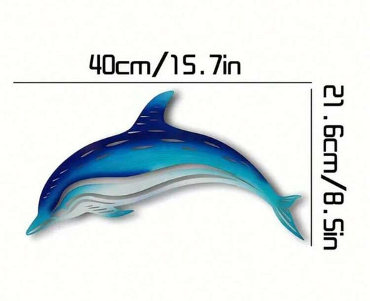 1pc Colorful Metal Dolphin Wall Art, Decorative Painted Pattern, Large Size Home Decor For Living Room And Garden