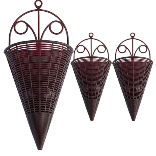 Toddmomy Rattan Hanging Basket Set of 3 Wall Planters Rustic Wicker Decorative Flower Baskets for Indoor Outdoor Garden Balcony 12.40X5.51X2.76In