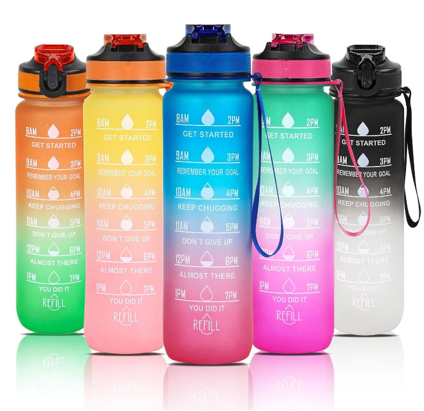 1L Sports Water Bottle Gym Travel Drinking Leakproof Bottle With Straw BPA-Free