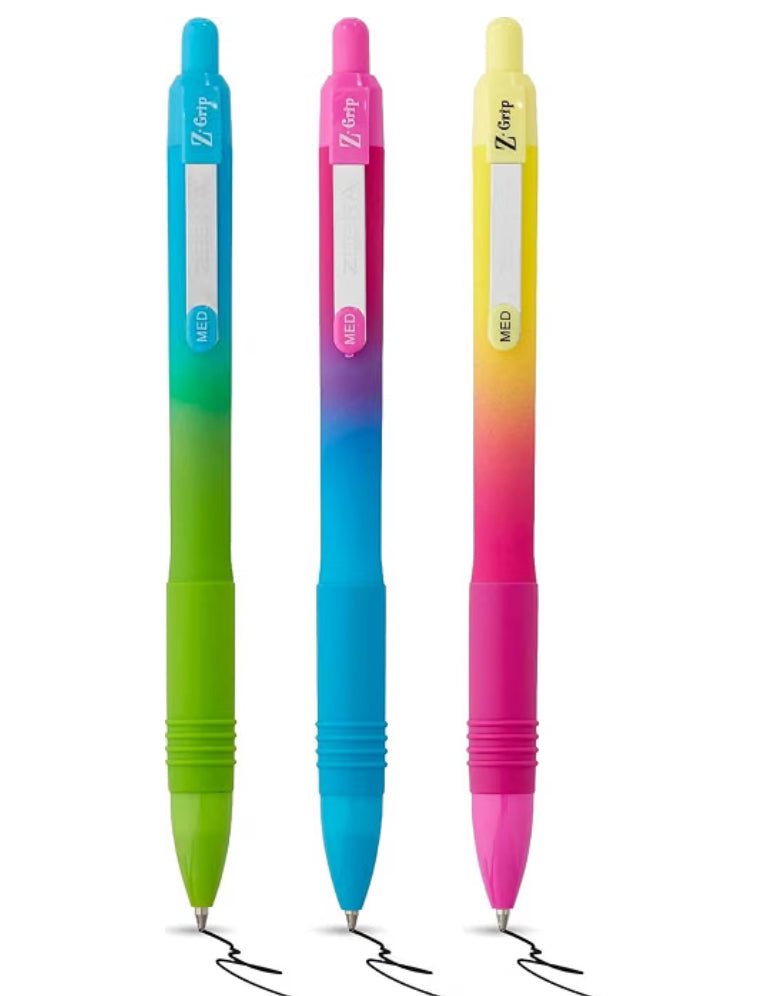 Zebra Pen Z-GRIP Soft Touch Black Ink Ballpoint Pens 3pk - 1.0mm Medium Point Retractable Pens with Clip