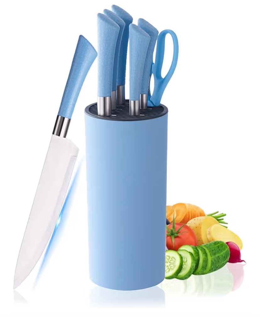 Kitchen Knife Set, 7-Pieces Yellow Stainless Steel Knife Block Set with Sharp Blades, Professional Chef Knife Set with Ergonomic Handle for for Chopping, Slicing, Dicing Cutting