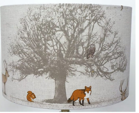 Handmade in UK Fryetts Woodland Animals Tree , Stag & Fox Drum LAMPSHADE , Table LAMP , Pendant Shade / Ceiling / FLOORLAMP/ Kids Bedroom (8''(20cm) Ceiling)